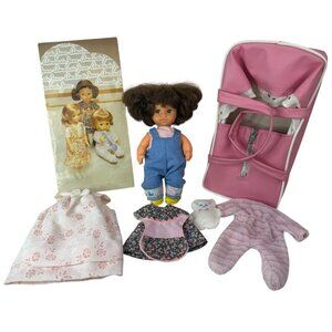 Vintage AMANDA JANE BABY 6" Doll LOT w/ 4 Tagged Outfits Pink Carry Cot Carrycot